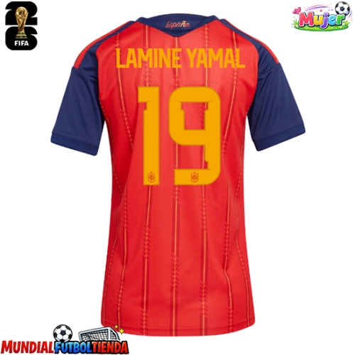 Camiseta España Lamine Yamal #19 Primera Equipación Replica Mundial 2026 para mujer mangas cortas